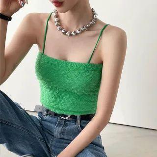 Spaghetti-strap Tulle-overlay Crop Top