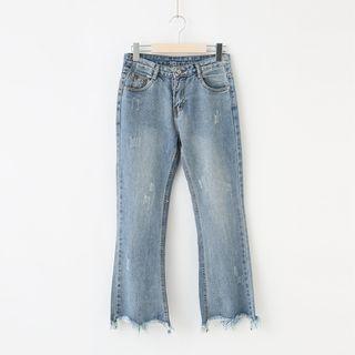 Fray Ripped Straight-cut Jeans