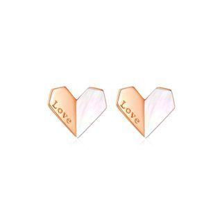 Sterling Silver Plated Rose Gold Simple Sweet Heart-shaped Mother Shell Stud Earrings Rose Gold - One Size