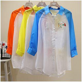 Printed Long-sleeve Color-block Shirt