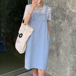 Short-sleeve Striped T-shirt / Midi Overall Dress