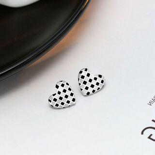 Heart Checker Sterling Silver Earring Love Heart Checker Earrings - Silver - One Size
