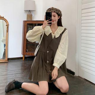 Pleated Collar Blouse / Pleated Overall Dress