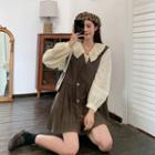 Pleated Collar Blouse / Pleated Overall Dress
