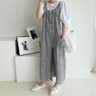 Wide-leg Gingham Overall Pants Black - One Size