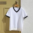 V-neck Ringer T-shirt Ivory - One Size