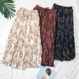 Drawcord Printed Chiffon Midi Skirt