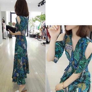 Chiffon Cold-shoulder Floral Dress