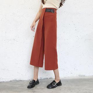 Loose-fit Plain High-waist Cropped Wide-leg Pants