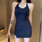 Halter Mini Dress Navy Blue - One Size