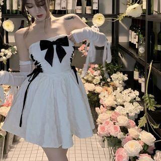 Strapless Bow A-line Dress / Arm Sleeve