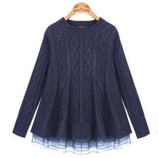 Tulle Hem Cable Knit Sweater