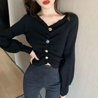 Off-shoulder Crinkled Sweater