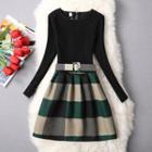 Mock Two-piece Long-sleeve Print Panel A-line Dress (various Designs)