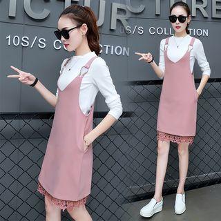 Set: Top + Lace-panel Jumper Dress