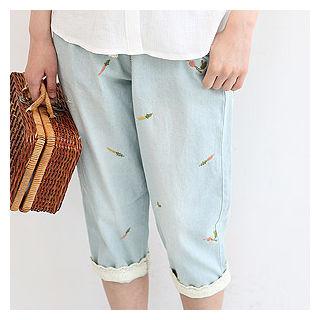 Carrot-embroidered Cropped Baggy-fit Jeans