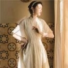Textured Midi A-line Lace Qipao Dress