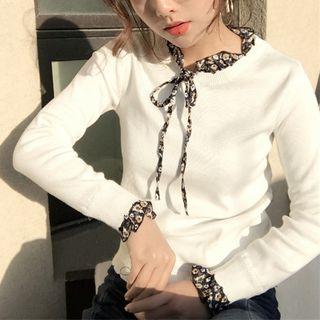 Mock Two Piece Floral Print Panel Sweater