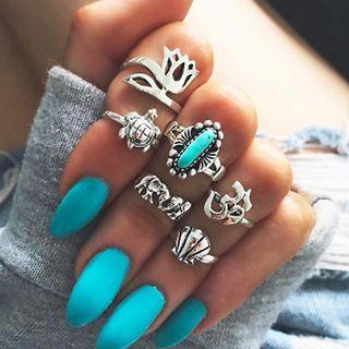 Set Of 6: Retro Turquoise Ring (various Designs)