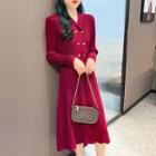 Double-breasted Knit Midi A-line Dress
