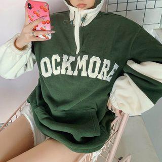 Oversized Zip-collar Letter Print Sweatshirt