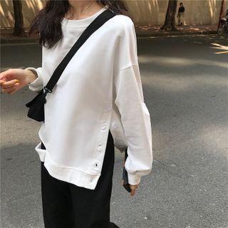Plain Slit Distressed Oversize Sweatshirt