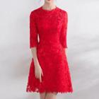 Lace 3/4-sleeve Cocktail Dress