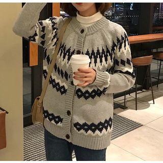 Pattern Buttoned Cardigan Gray - One Size