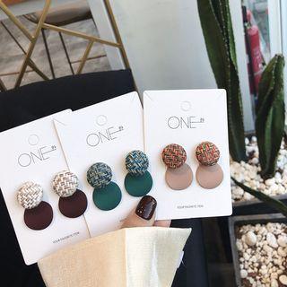 Fabric Button & Plain Disc Dangle Earring
