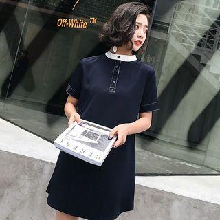 Short-sleeve Placket Mini Shift Dress