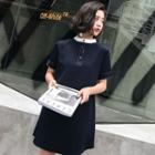 Short-sleeve Placket Mini Shift Dress
