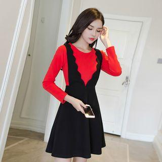 Mock Two Piece Panel A-line Dress