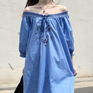 Off-shoulder Elbow-sleeve Dress As Shown In Figure - One Size