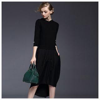 3/4-sleeve Mock Two Piece Midi Dress