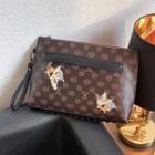 Crane Embroidered Faux Leather Clutch Coffee - One Size