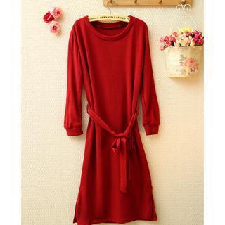 Long-sleeve Tie-waist Knit Dress