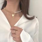 Asymmetric Faux Pearl Heart Pendant Necklace With Faux Pearl - Gold - One Size