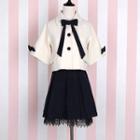 3/4-sleeve Bow Blouse / Lace Trim Skirt / Lace Trim Midi Skirt