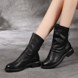 Genuine-leather Low Heel Short Boots