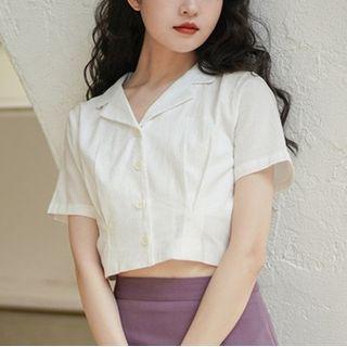 Short-sleeve Open-collar Cropped Shirt