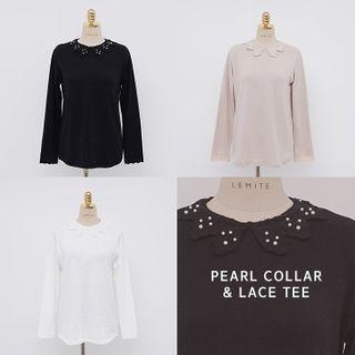 Faux-pearl Lace-collar Top