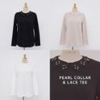 Faux-pearl Lace-collar Top