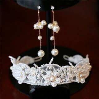 Flower Faux Pearl Headband / Earring / Set