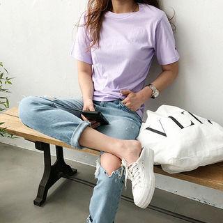 Lettering Short-sleeve Colored T-shirt