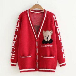 Bear Print V-neck Cardigan