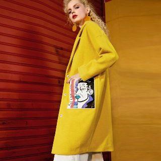 Lapel Printed Pocket Woolen Coat