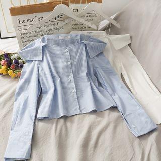 Off-shoulder Pinstripe Crop Shirt