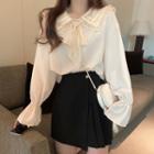 Flared-cuff Lace Collar Blouse As Shown In Figure - One Size