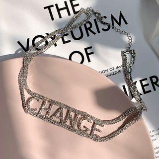 Lettering Rhinestone Choker Silver - One Size
