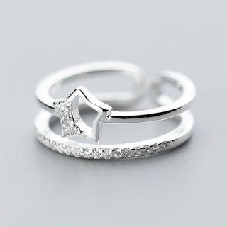 925 Sterling Silver Rhinestone Star Layered Open Ring